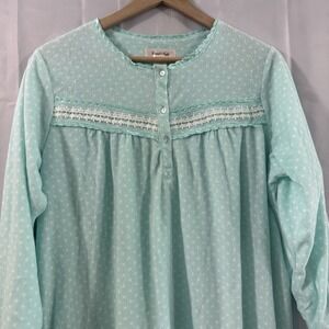 Casual Nights Womens M Long Sleeve Fleece Cozy Night Gown Teal Pajamas Modest